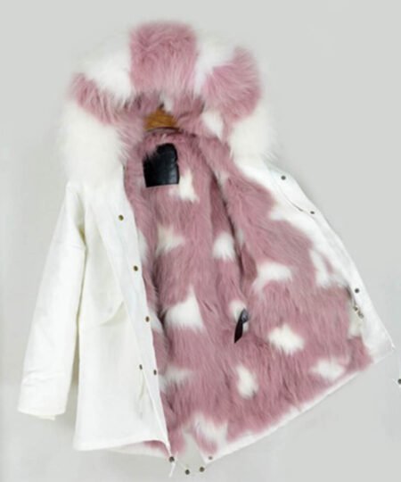 GUG White Pink Fur Parka Jackets