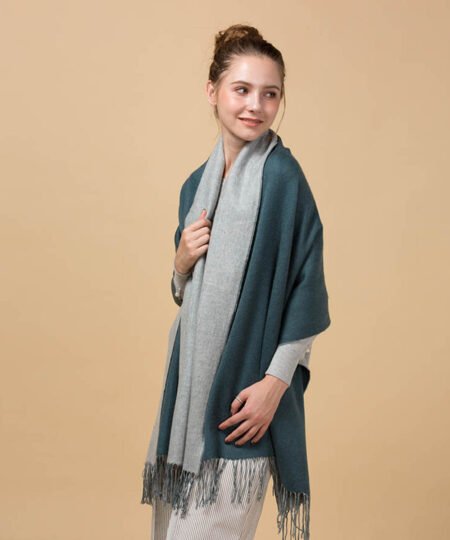 Mitchell-Y Reversible 100% Lamb Wool Scarves - Green/Grey