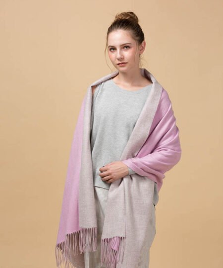 Mitchell-Y Reversible 100% Lamb Wool Scarves - Grey/Pink
